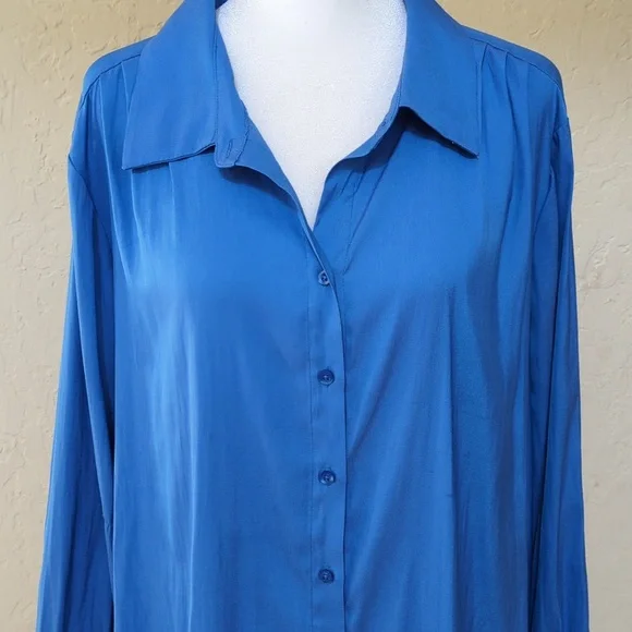 Simply Vera Blue Long Sleeve Button Down Tunic Blouse Size XL - Picture 4 of 10